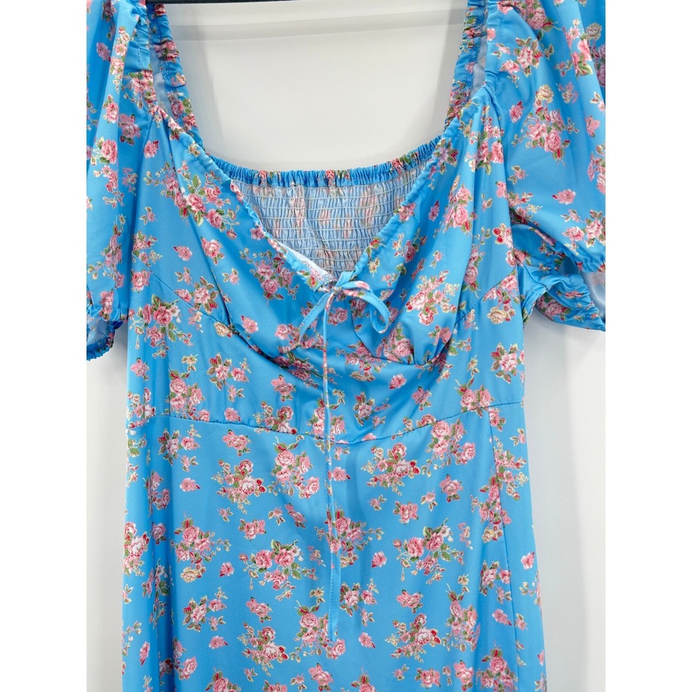 SHEIN Curve Blue Floral Milkmaid Maxi Dress 4XL Plus Size Smocked Puff Sleeve - Picture 3 of 11